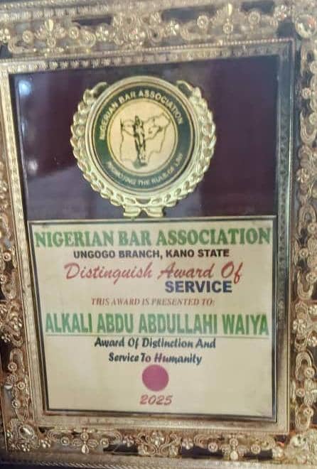 IMG-20250809-WA0032 Plaque presented to Judge Abdu Abdullahi Waiya